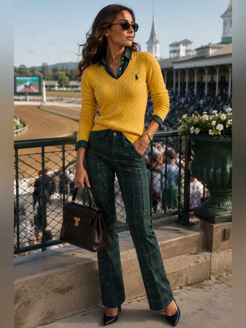 Lauren Jeans Co Ralph Lauren Plaid Pants Size 6 Yellow Windowpane Check